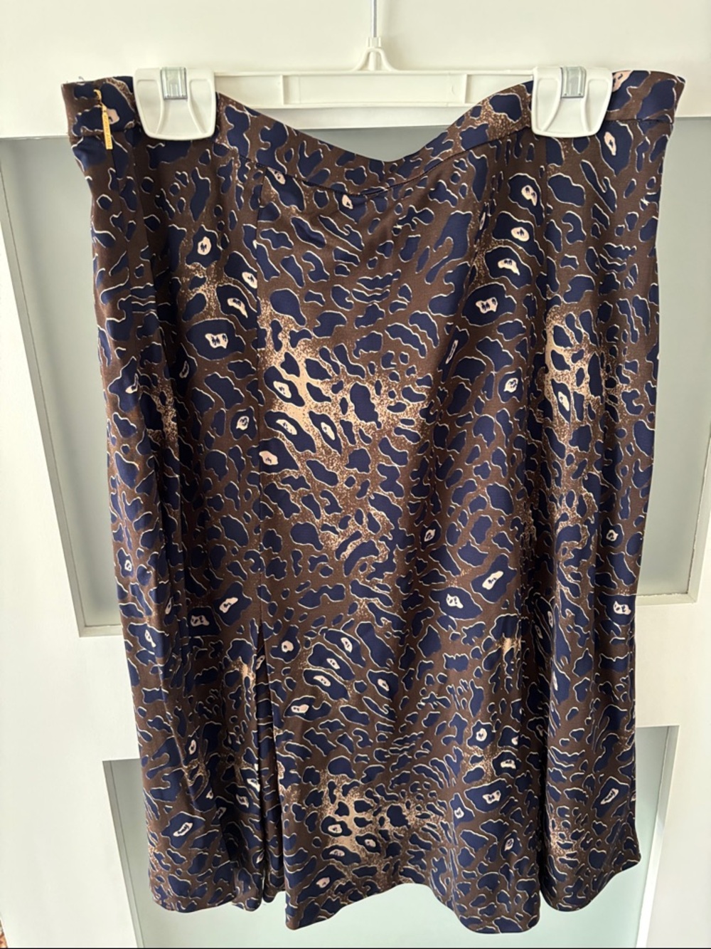 Tory Burch Brown and Navy Animal-Print A-Line Skirt